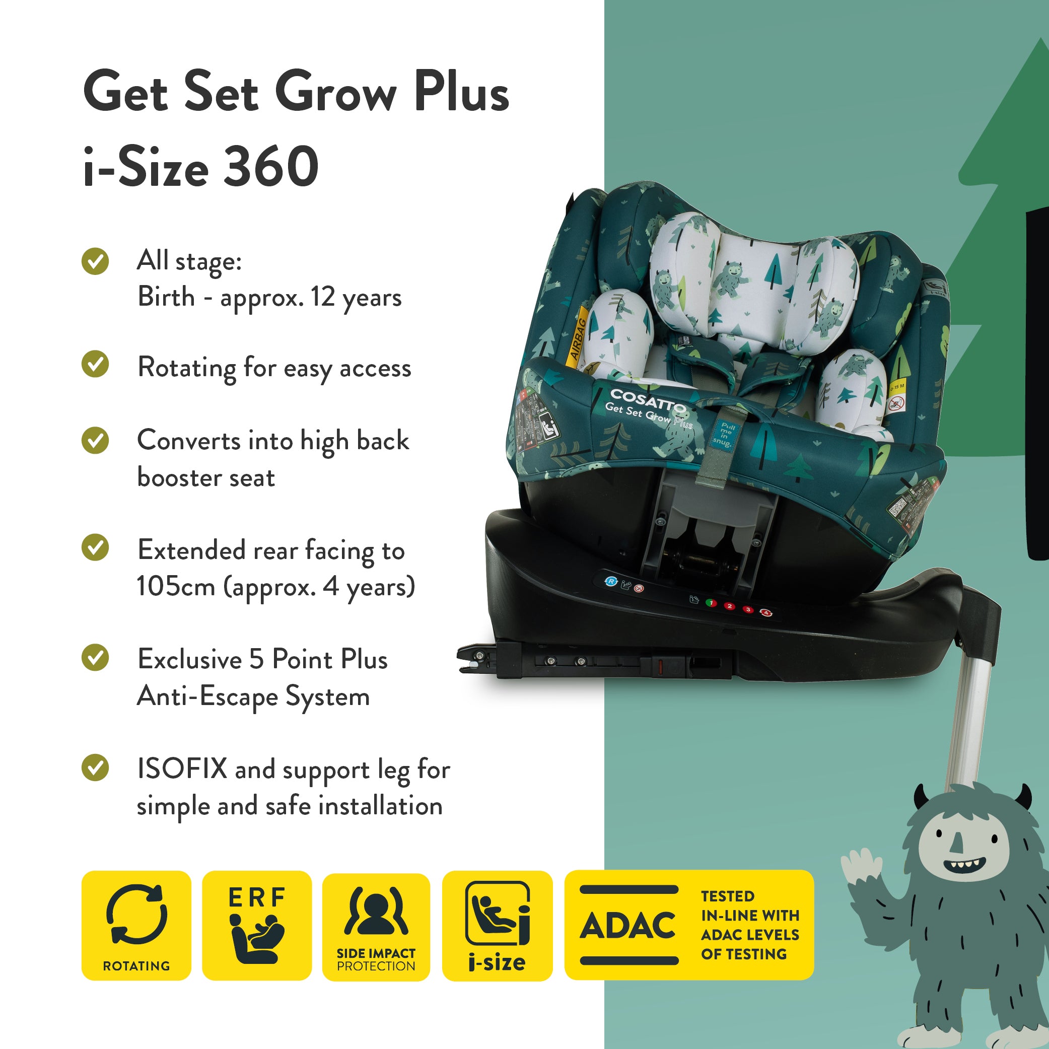 Get Set Grow Plus i-Size 360 Car Seat Yoohoo Yeti