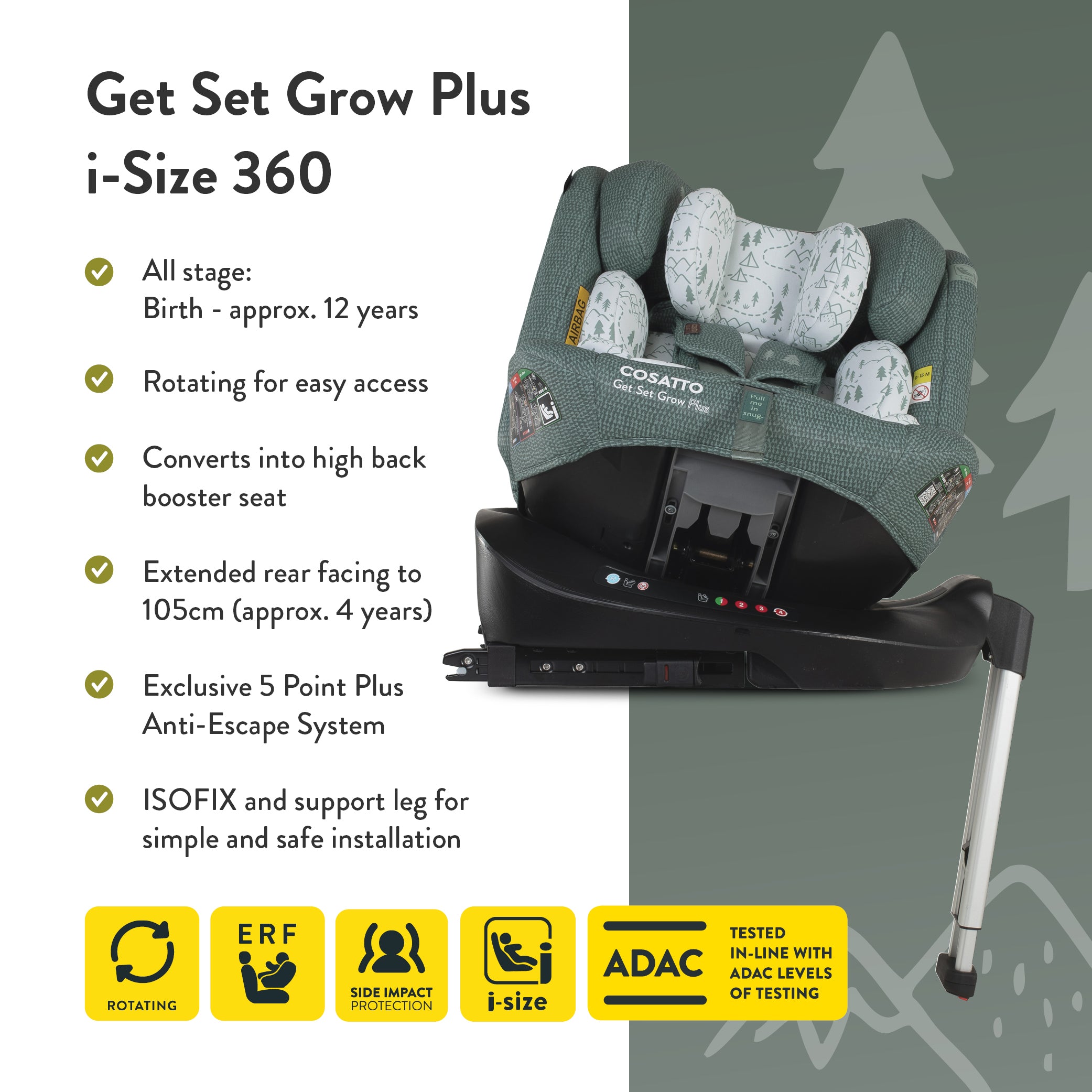 Get Set Grow Plus i-Size 360 Car Seat Tiny Treetops
